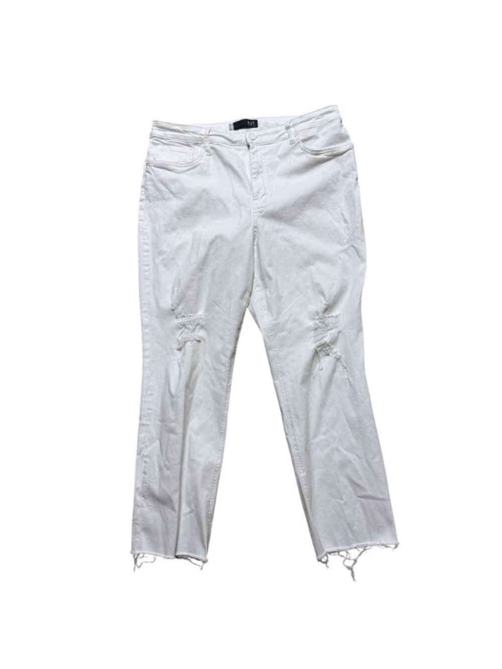 KUT from the Kloth Rachael Fab Ab Mom Jeans White Distressed Raw Hem 18
